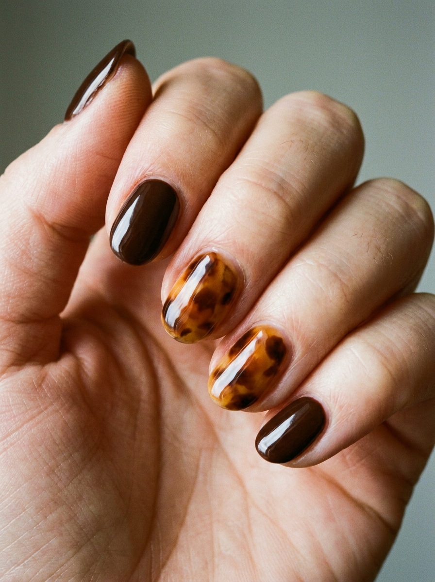 Tortoiseshell Accent Nails als Oktober Nägel Ideen Inspiration 2026